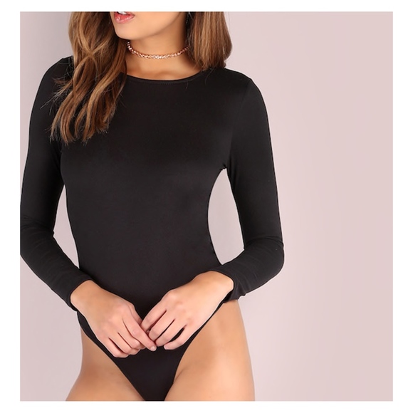 Black Long Sleeve Backless Lace Details Bodysuit - Picture 3 of 6